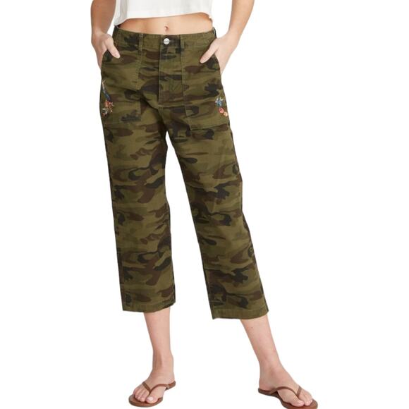 Driftwood Tabitha Camouflage Straight Leg Pant 29 Floral Embroidered Cropped - Picture 7 of 8